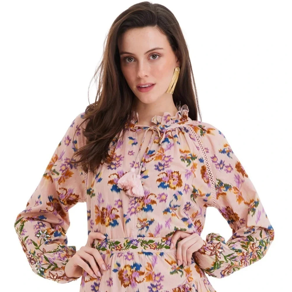 Allison New York Pink Floral Beaded Brielle Blouse Blush Floral Blouse